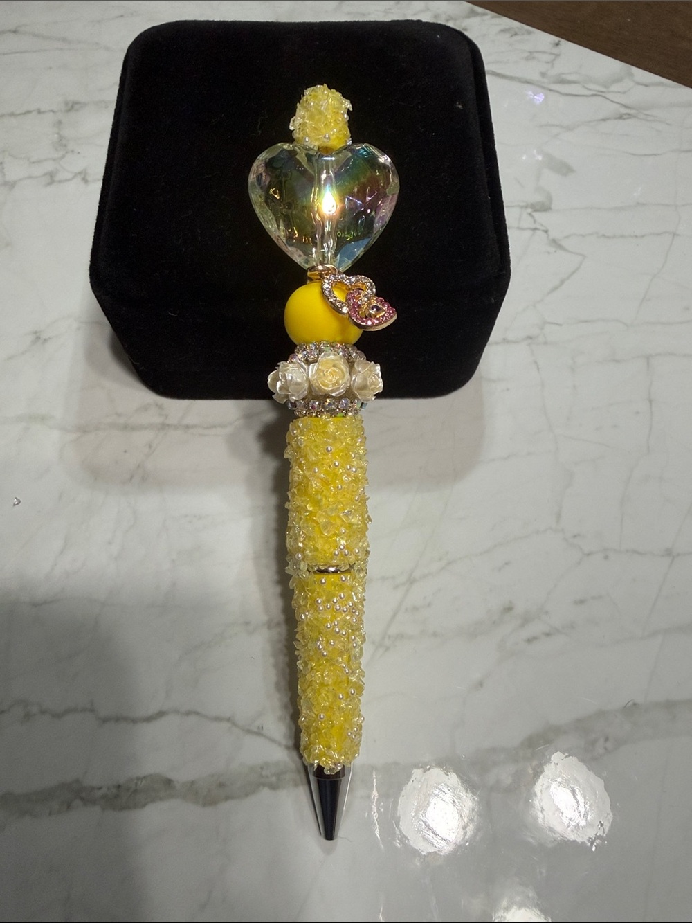 Yellow Crystal Heart Pendant Charm Pen